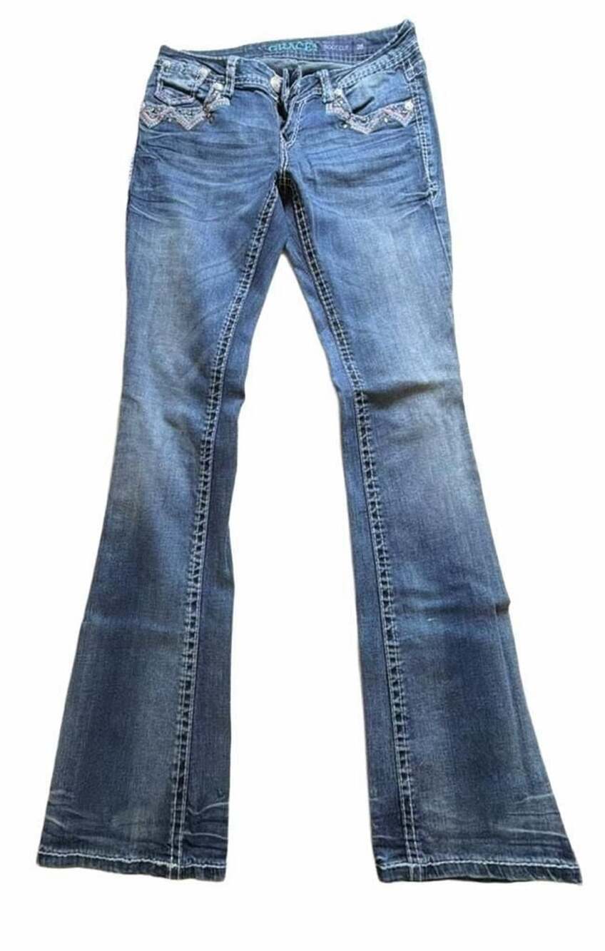 Grace in LA Boot Cut Jeans Women's Size 28 Embellished Aztec Pockets